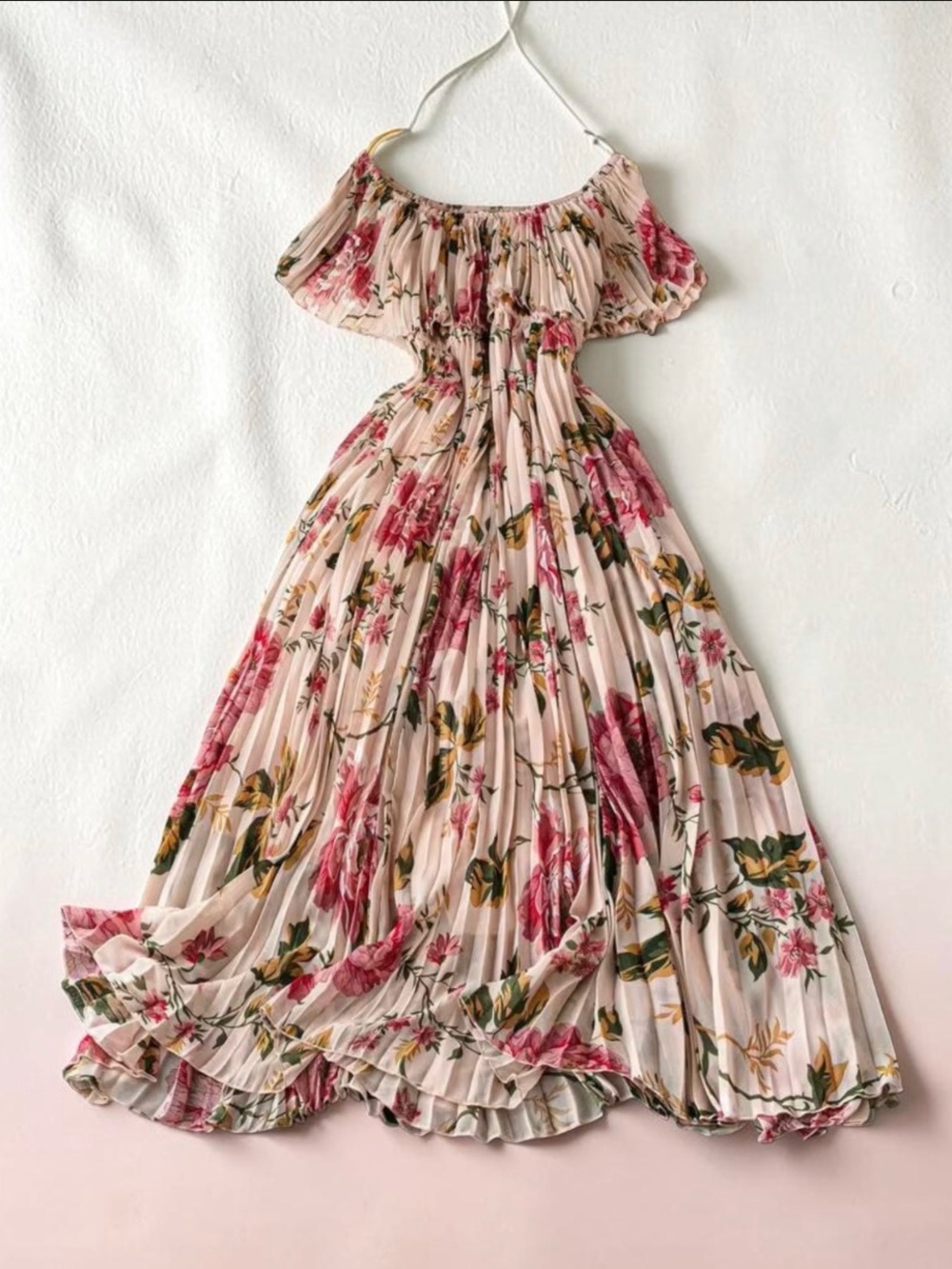 Floral Off-Shoulder Maxi Dress in Blush Pink